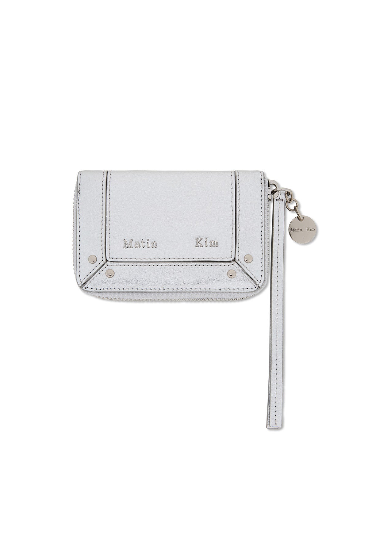 Matinkim Steel Logo Rivet Compact Wallet IN Silver