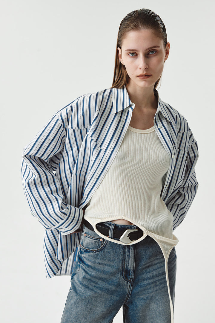 Matinkim Mini Label Pocket Stripe Shirt IN Blue