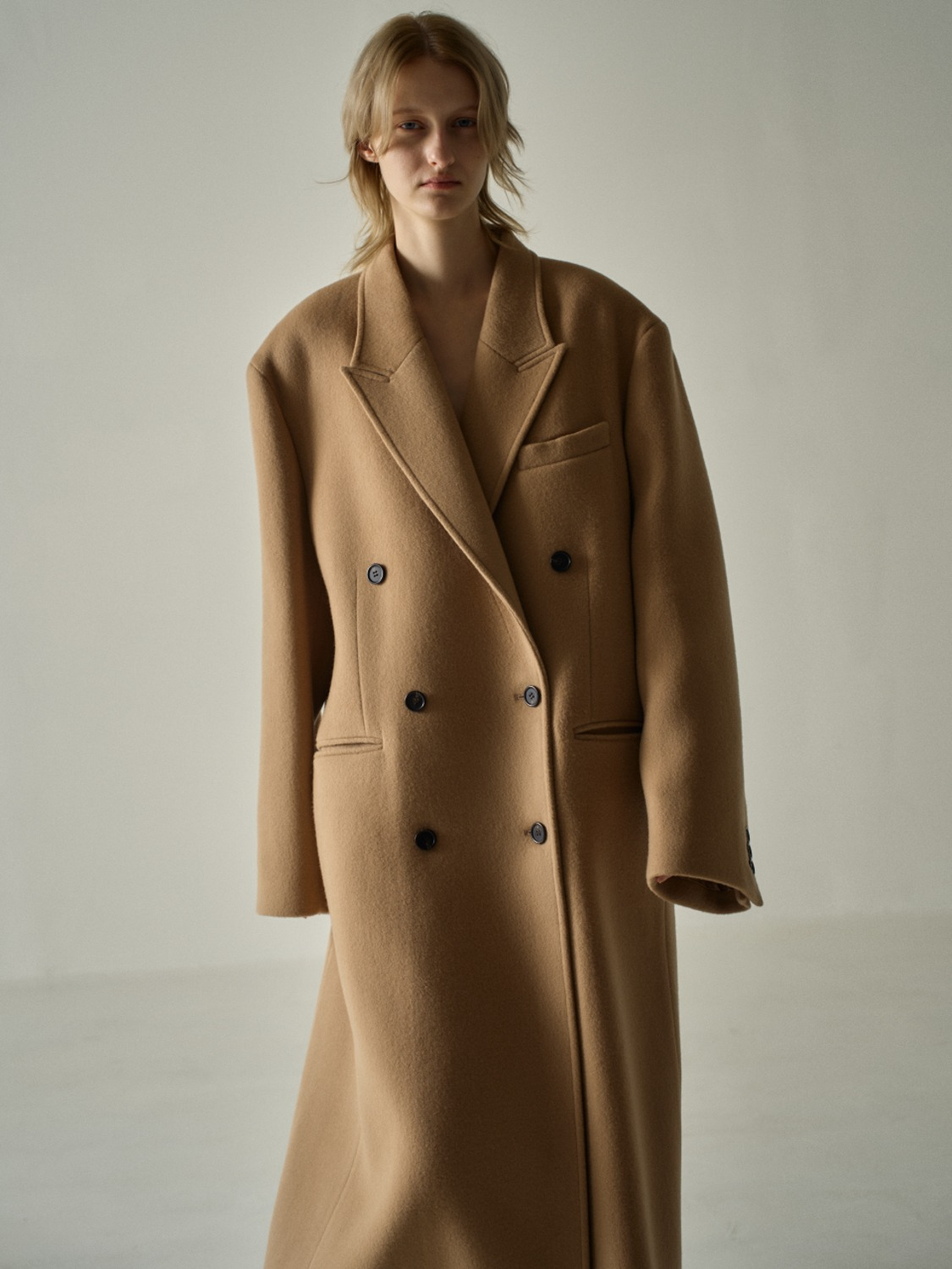 Facade Pattern Cashmere Double Coat camel