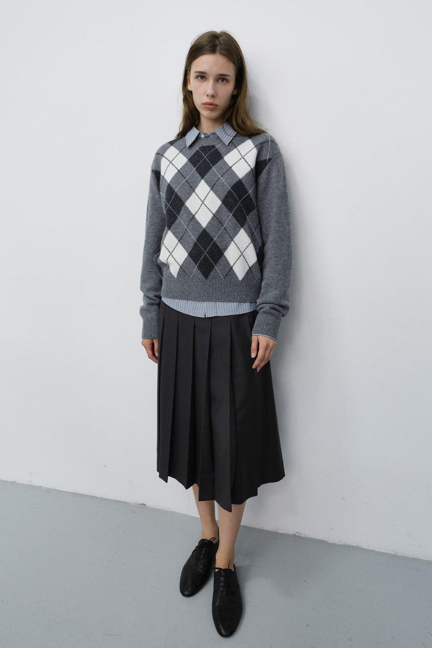 Dunst Unisex Argyle Crewneck Sweater Grey