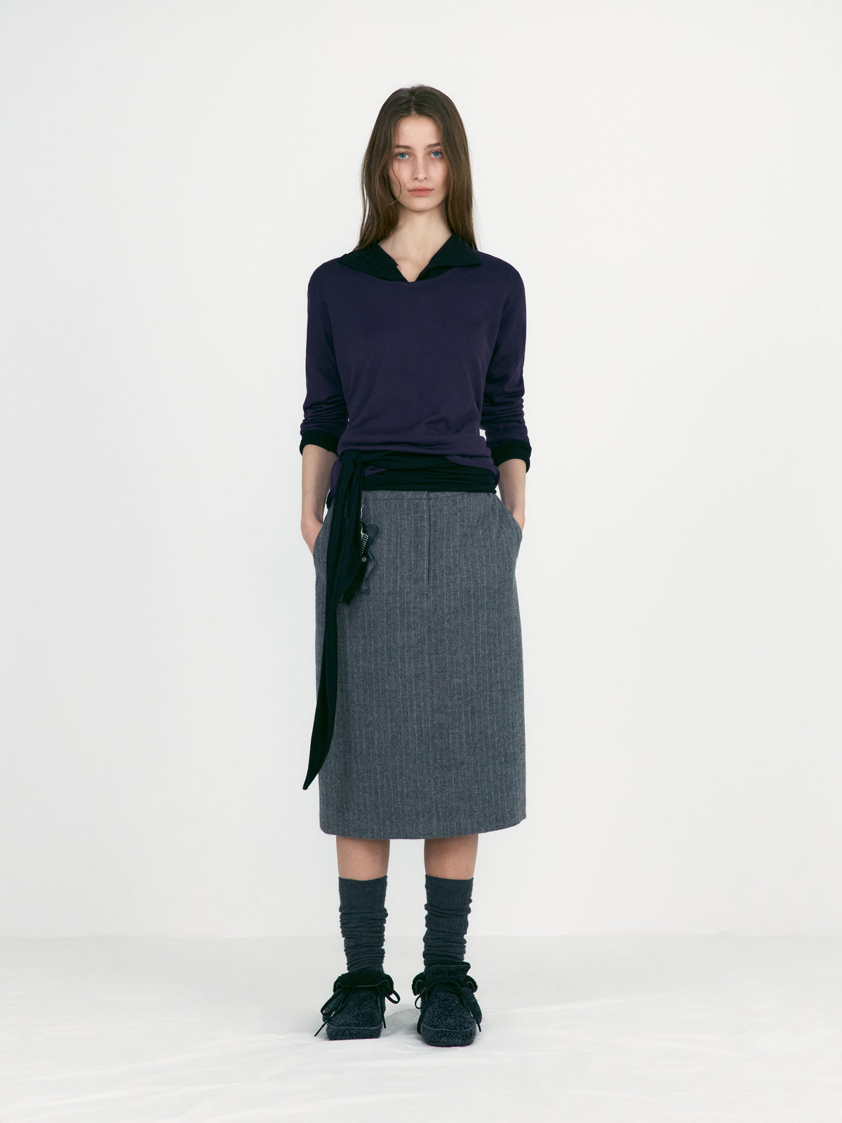 Low Classic Stripe Wool H-Line Skirts Multi Striped Gr