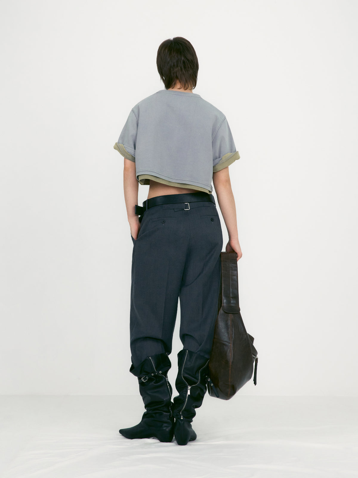 Low Classic Belted Point Trousers Melange Grey