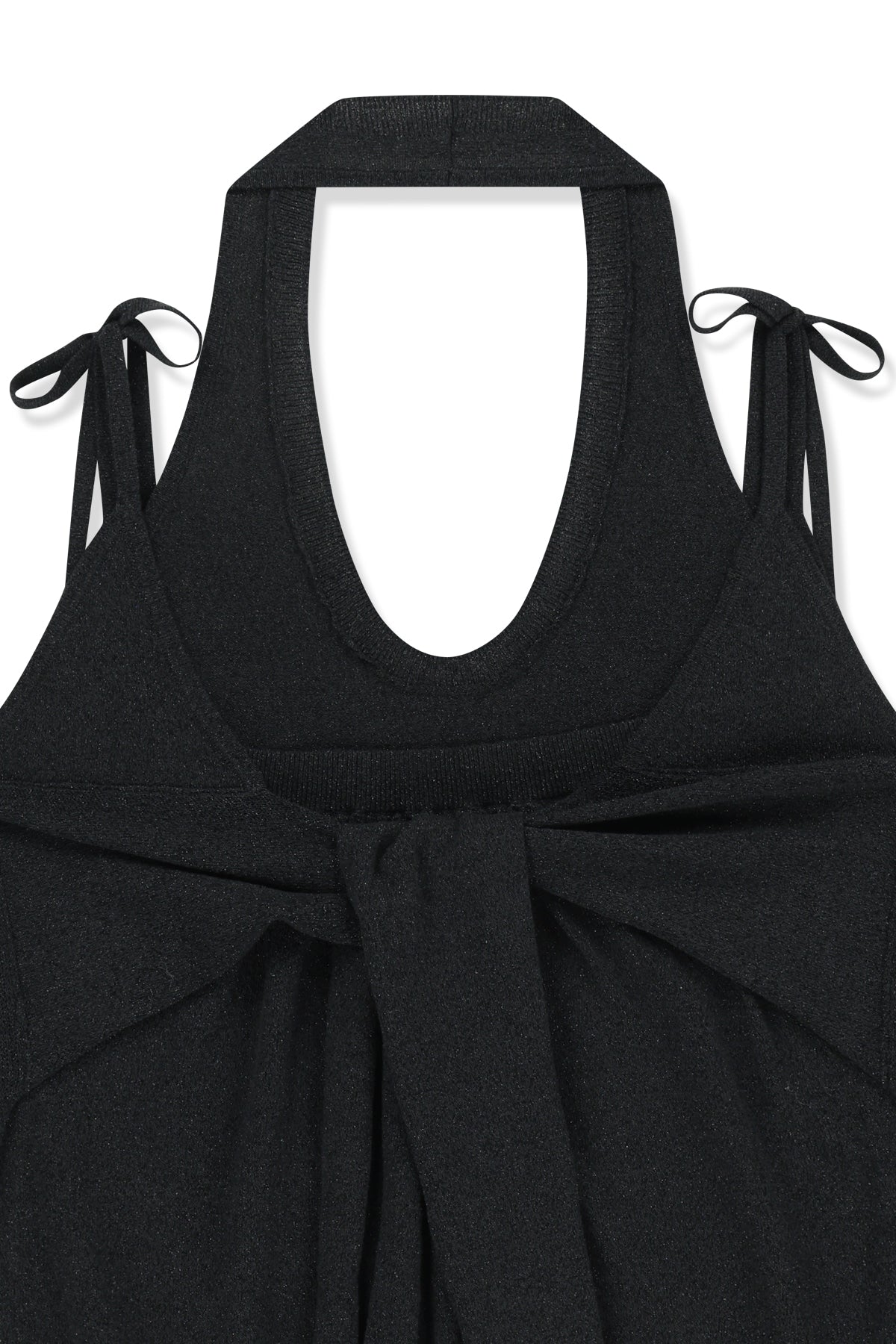 [matinkim] Layered Tie Halter Neck Knit Top IN Black