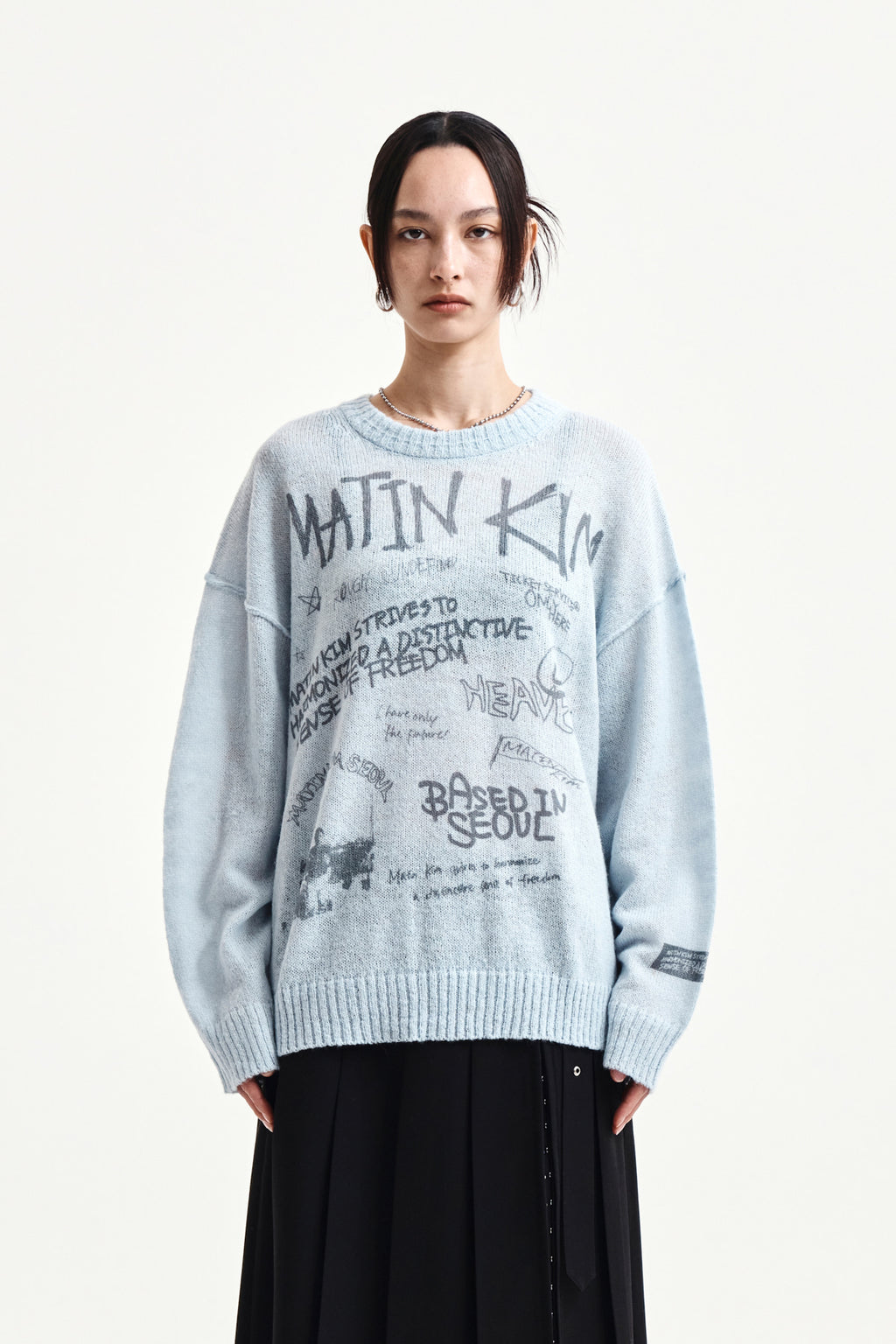 [matinkim] GRAFFITI ARTWORK KNIT PULLOVER IN LIGHT BLUE