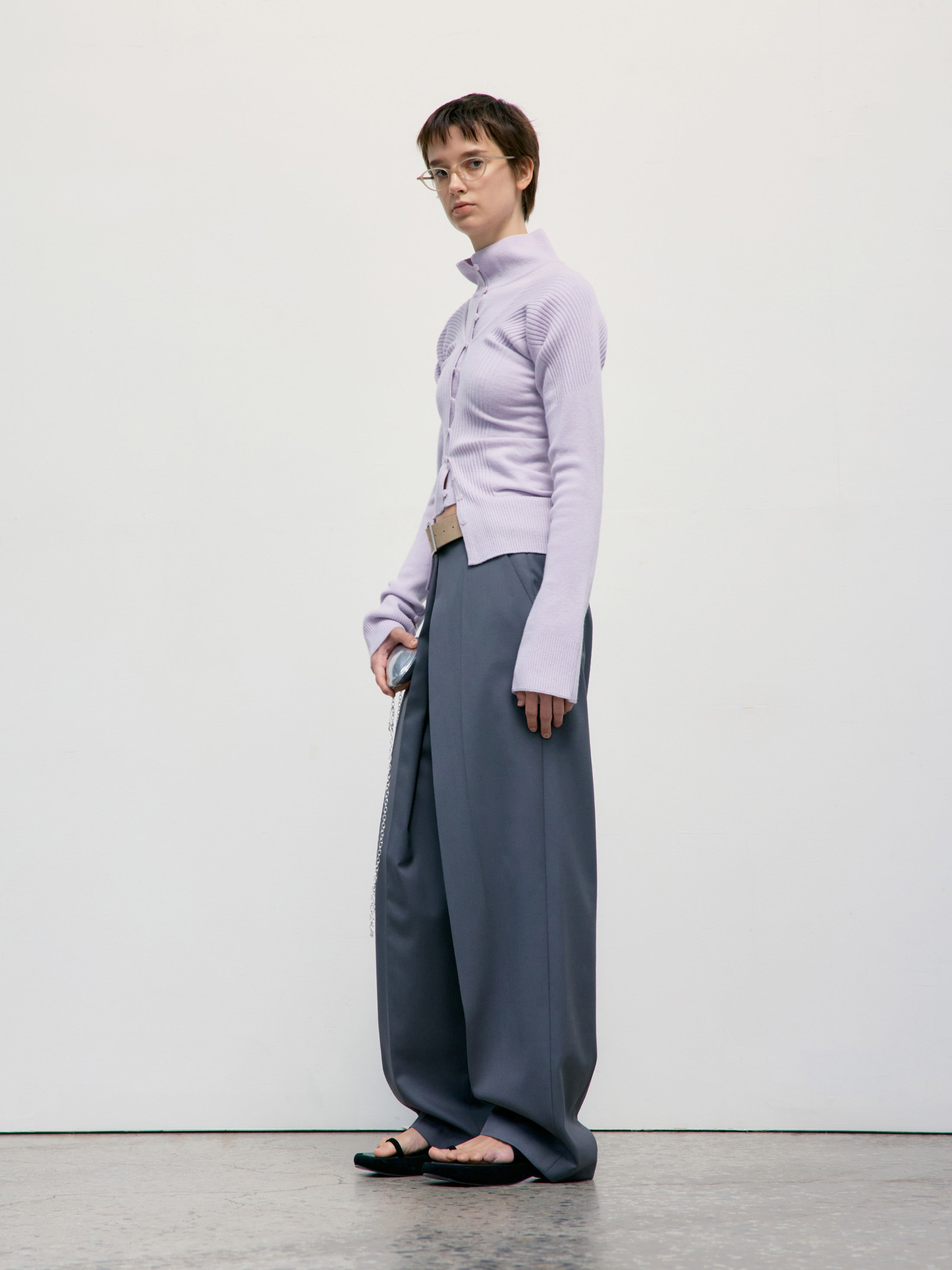 Low Classic Deep V-Neck Knit Cardigan Lavender