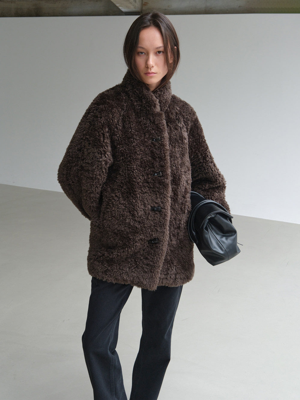 Low Classic Toggle Curly Fur Half Coat Charcoal