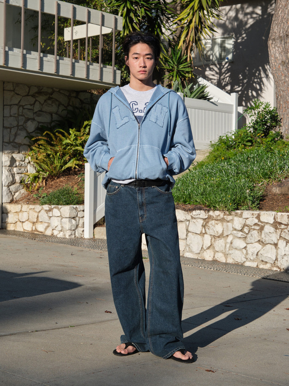 Low Classic Low Washed Zip-Up Hoodie Baby Blue