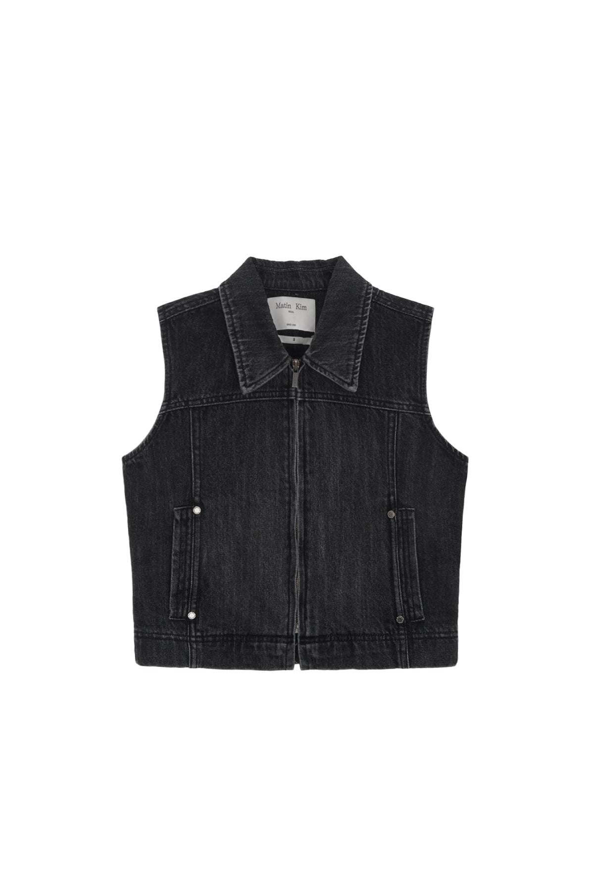 Matinkim Slim Zip UP Denim Vest IN Black