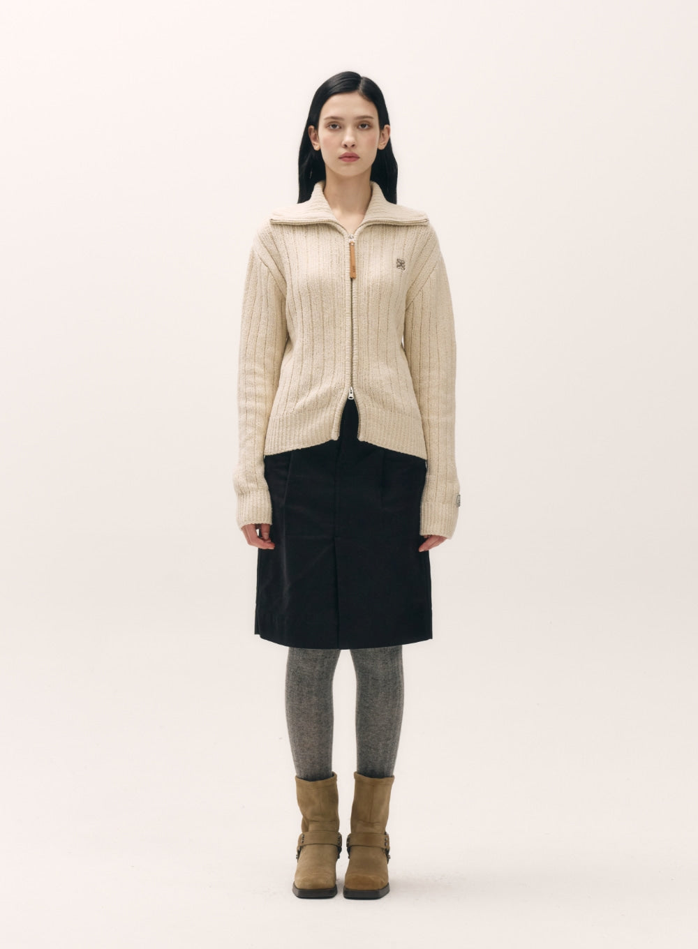 [satur] (W) Faro Boucle Knit Zip-up - Cream