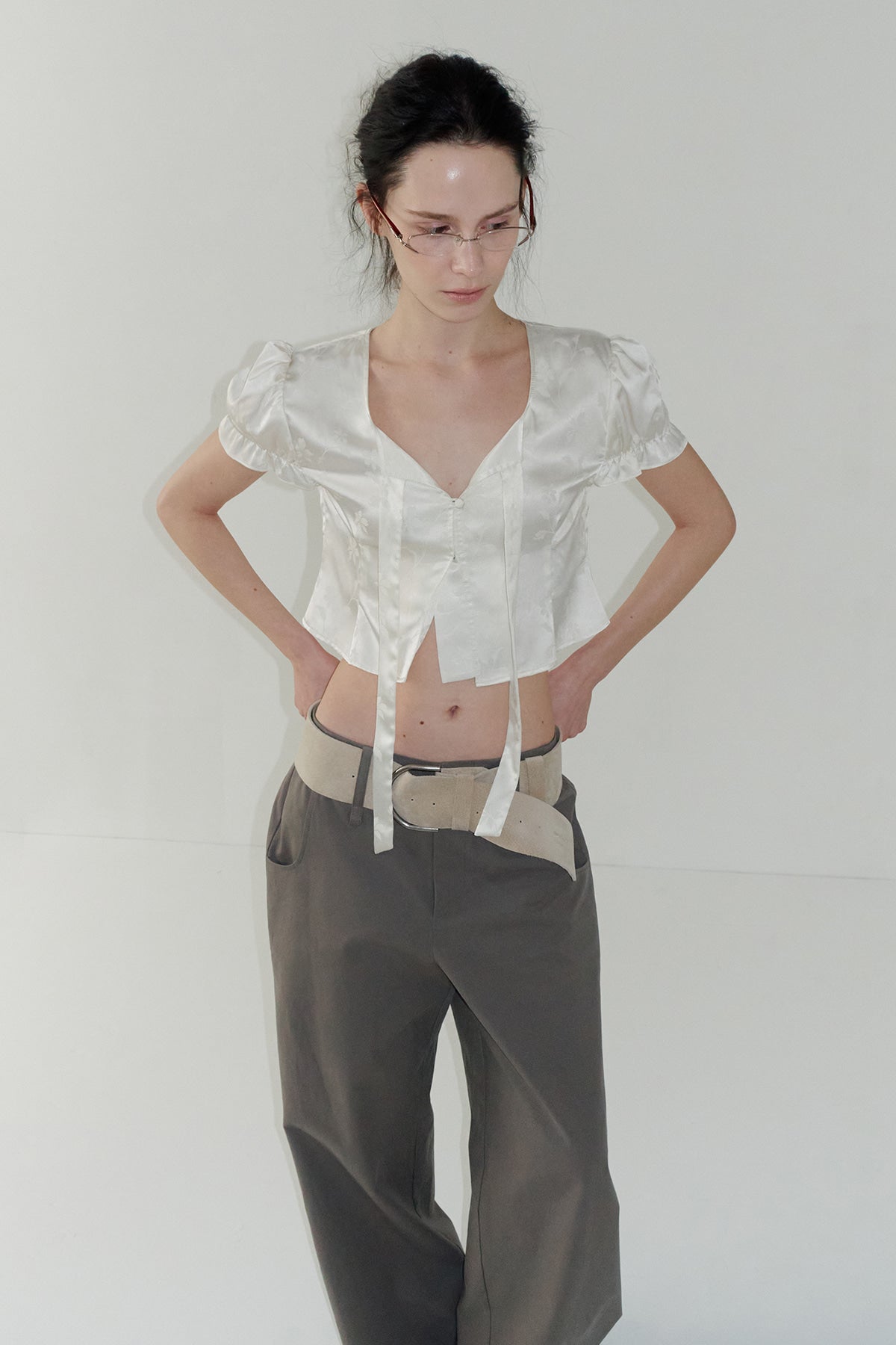 Overdueflair Jacquard Crop Blouse