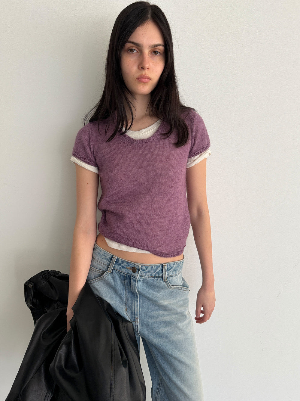 Low Classic Short Sleeve Knit Top Purple
