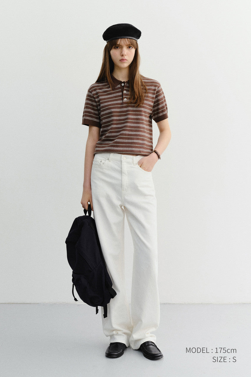 Dunst Unisex Striped Polo Knit Brown Mint