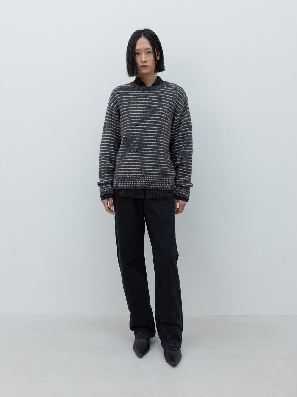 Low Classic Alpaca Blend Stripe Pullover Charcoal