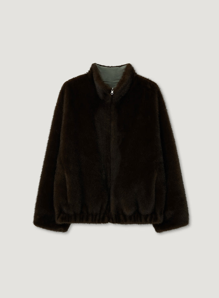 Mango Maniplease Lune Fur Reversible Bomber Ash Khaki