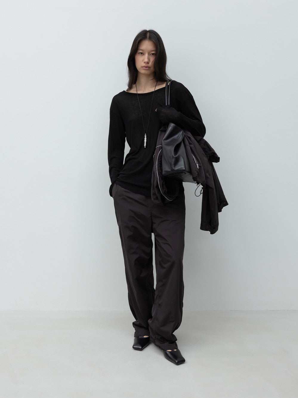 Low Classic Wool Tencel Long Sleeve T-Shirt Black