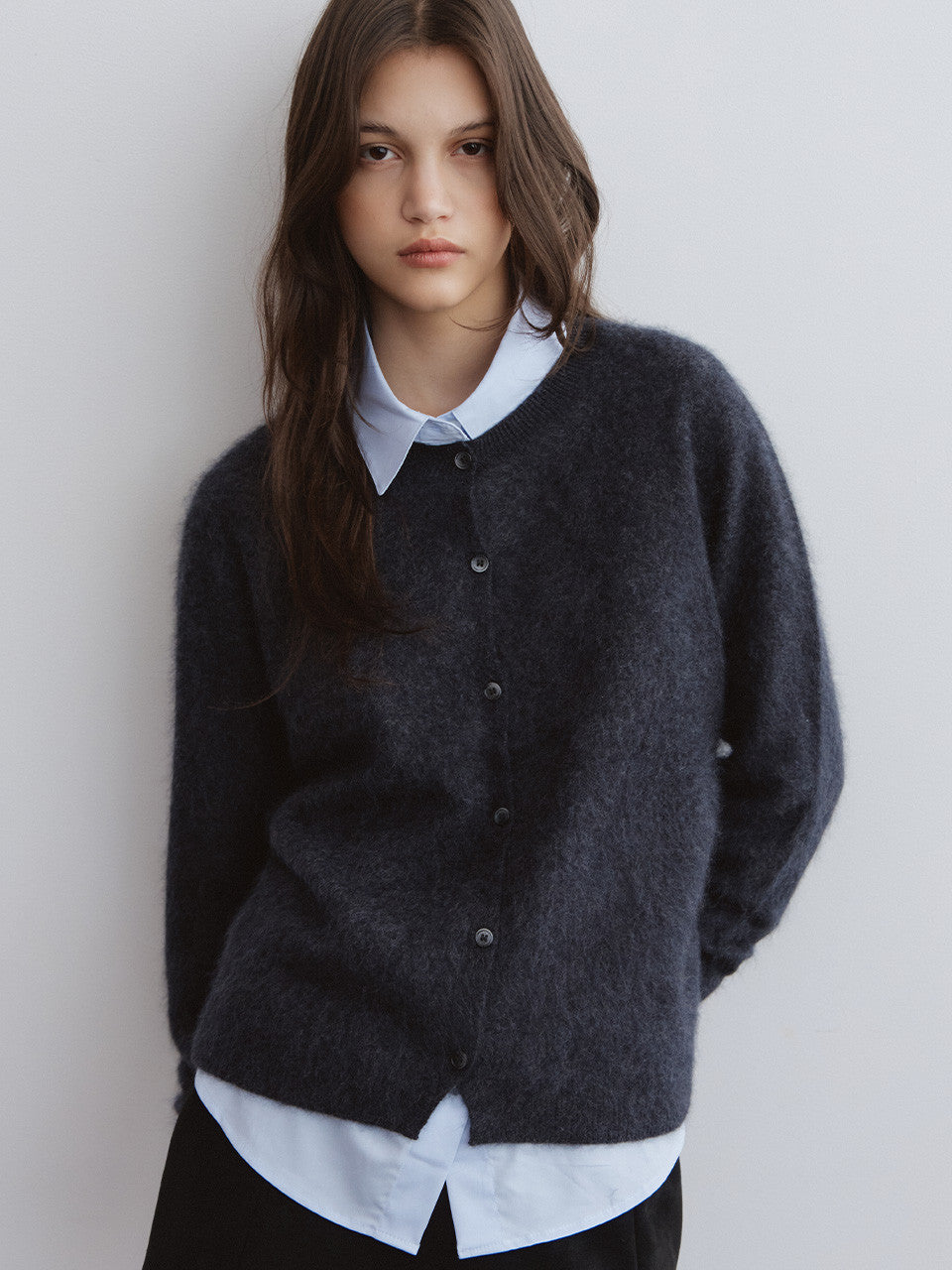 Tillidie Silk cashmere wool cardigan Charcoal
