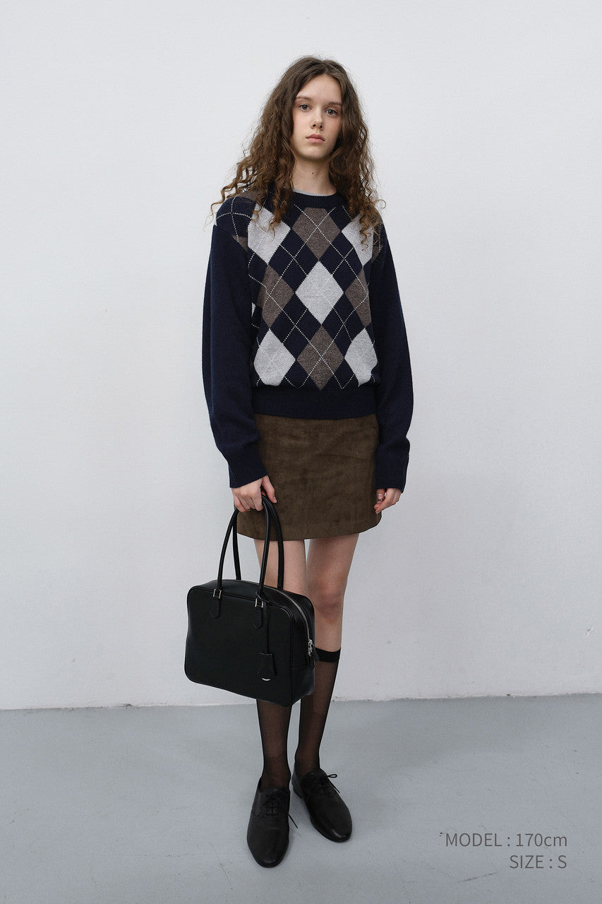 Dunst Unisex Argyle Crewneck Sweater Navy