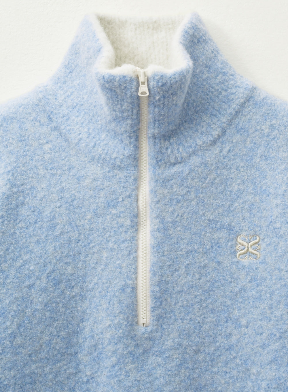 [satur] (W) Crop Half Neck Fleece Knit Zip-up - Sky Blue