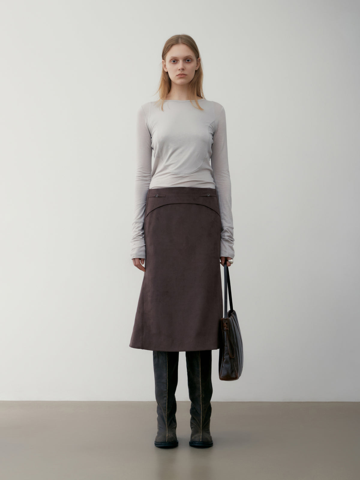 Low Classic Suede Mermaid Skirt Brown
