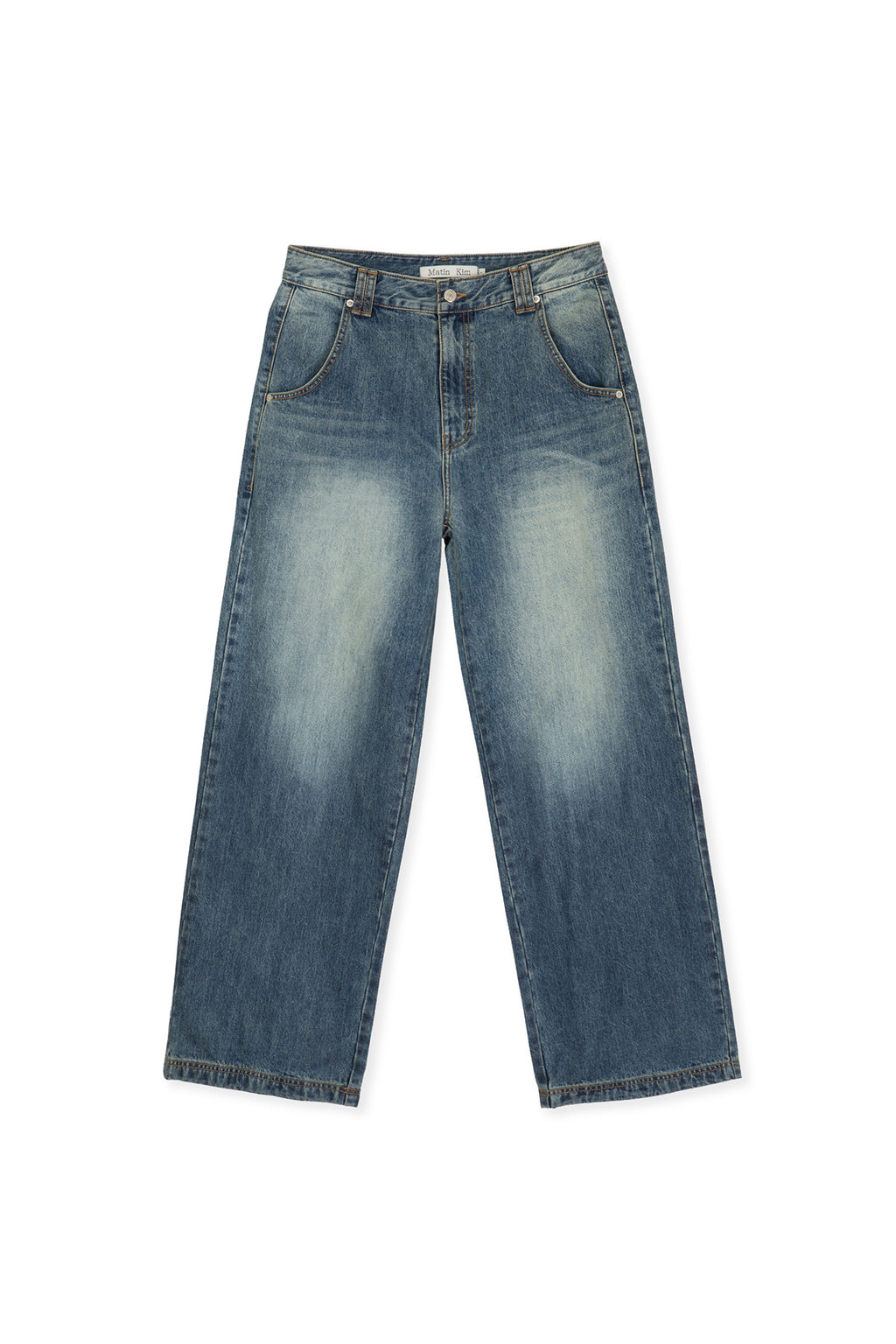 [matinkim] PEACHES COATING WASHED DENIM PANTS FOR MEN IN BLUE