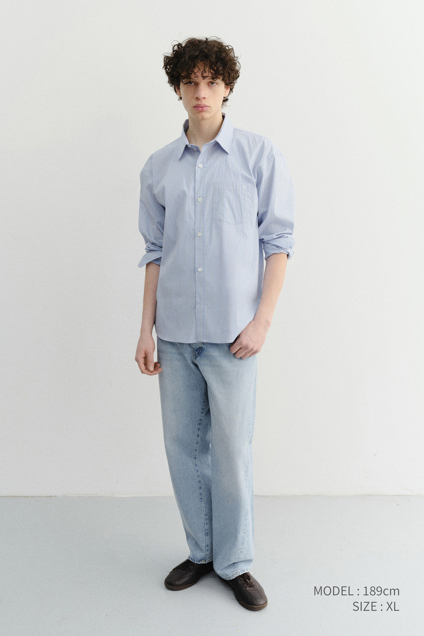 Dunst Unisex Cropped Striped Shirt Blue Stripe