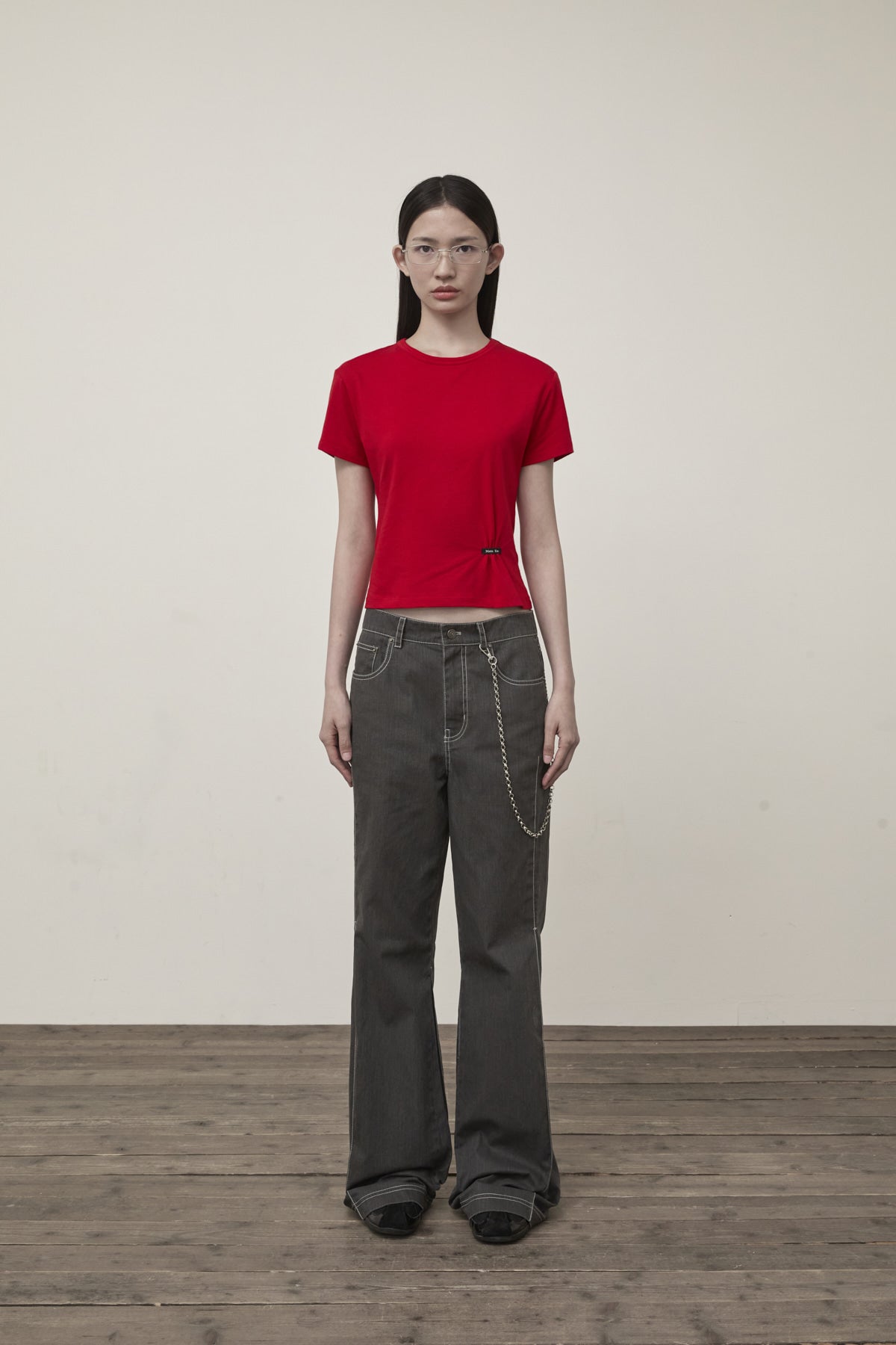 [matinkim] MINI LABEL SHIRRING TOP IN RED