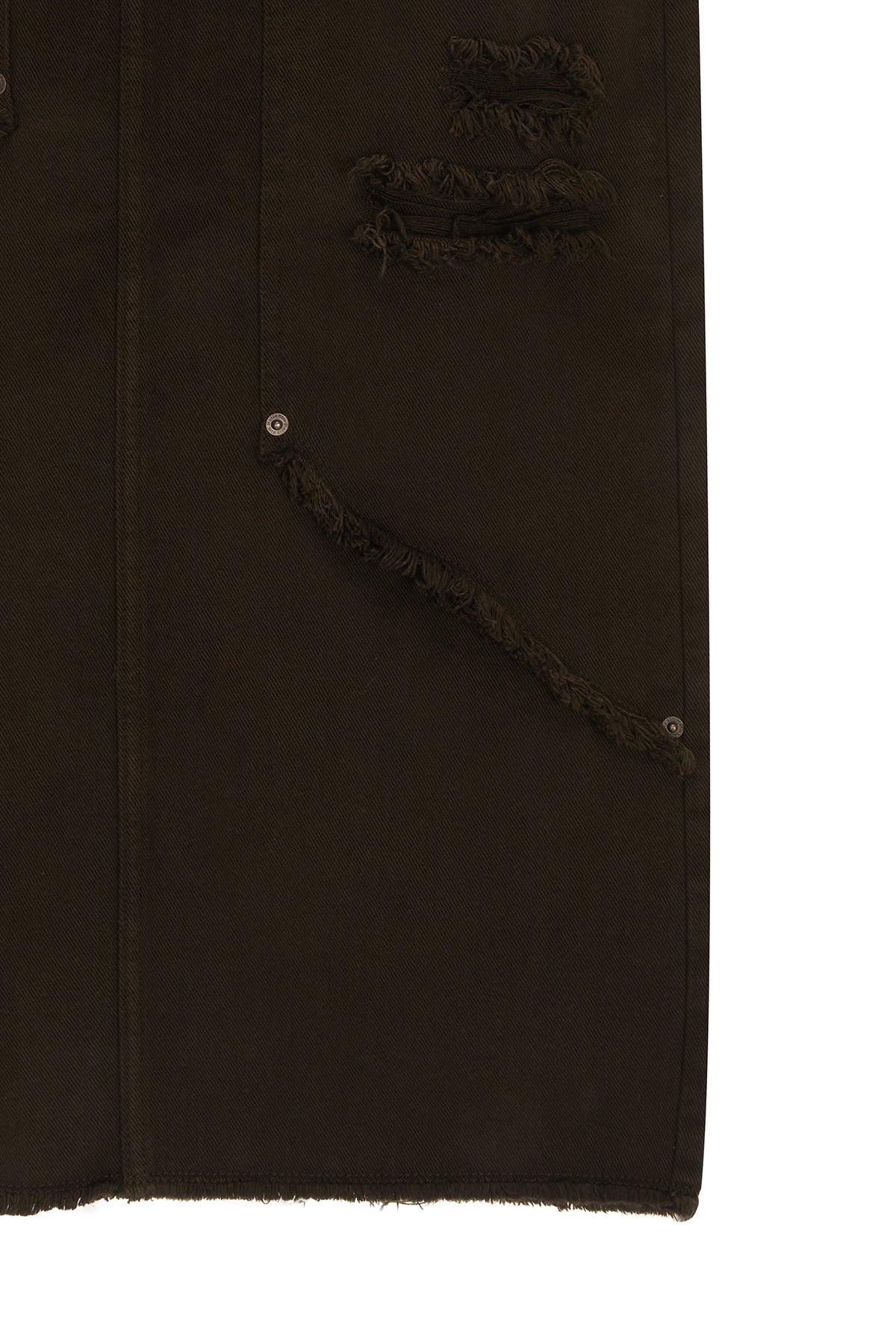 [matinkim] UNBALANCE DAMAGE DENIM SKIRT IN KHAKI