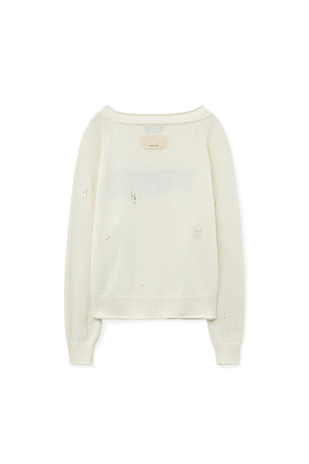 [matinkim] TWO WAY OFF SHOULDER DAMAGE PULLOVER IN IVORY