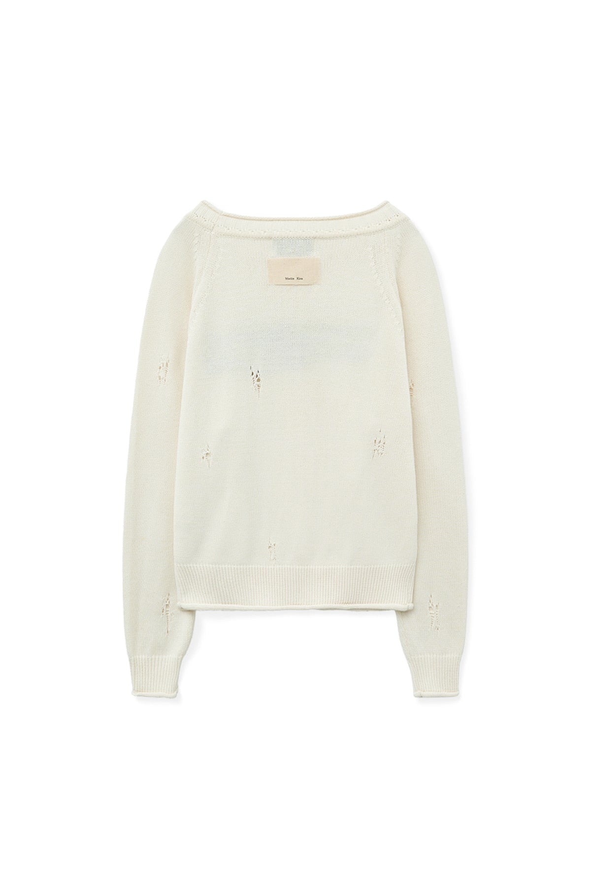 [matinkim] TWO WAY OFF SHOULDER DAMAGE PULLOVER IN IVORY