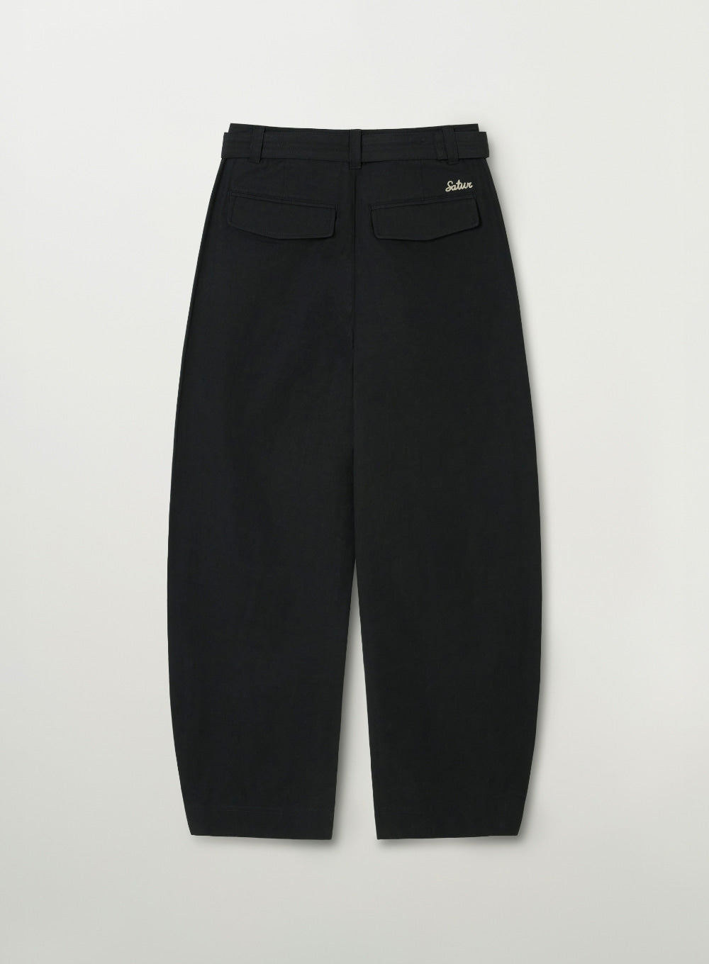 Satur Belted Cotton Barrel Fit Pants - Black