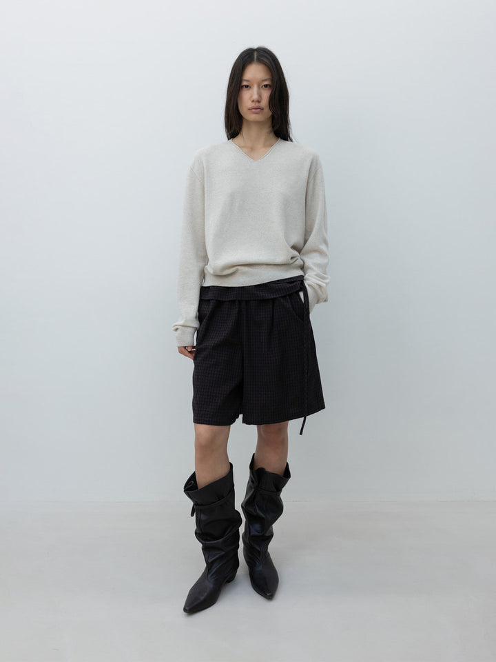 Low Classic Wool Cotton Detachable Belt Shorts Brown
