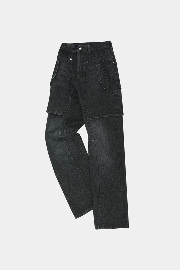 Andersson Bell Unisex Raptor Layered Wide-Leg Jeans Black)