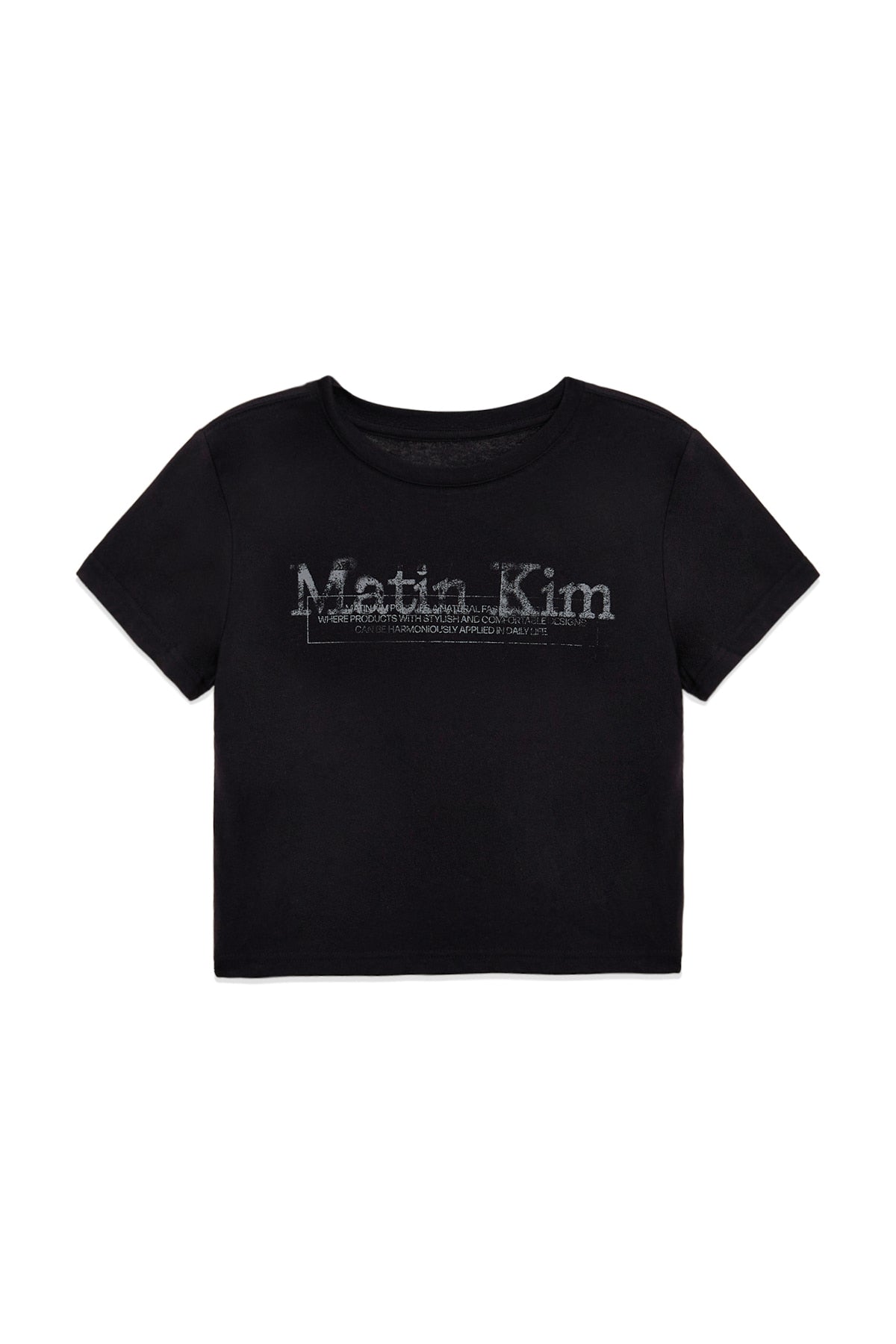 [matinkim] STAMP LOGO GRAPHIC CROP TOP IN BLACK