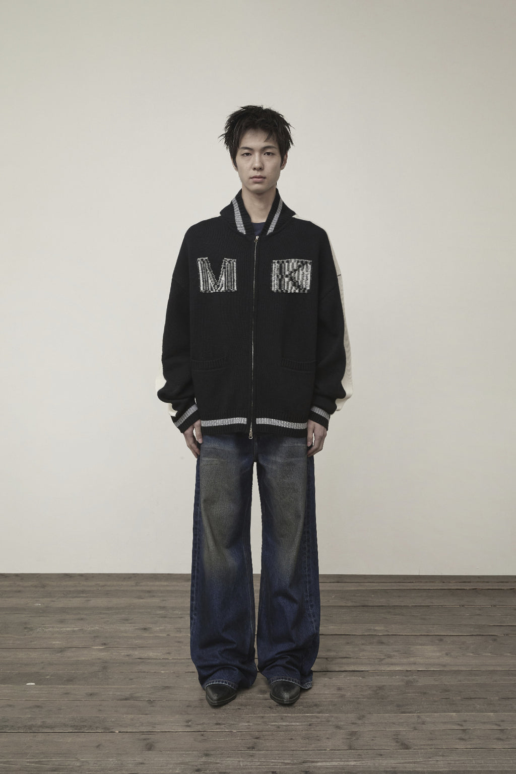 Matinkim Matin Kim Initial Knit Zip UP For Men IN Black