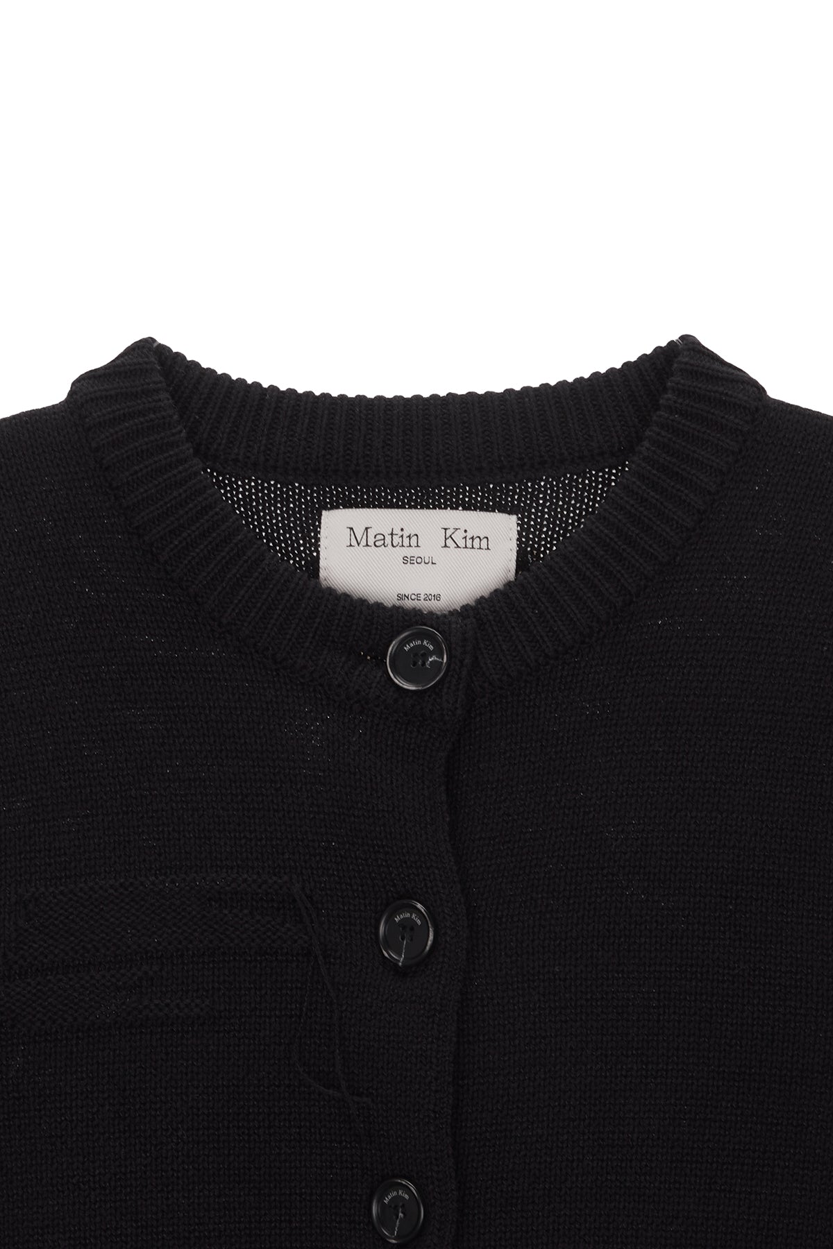 [matinkim] DAMAGE ROUND HALF CARDIGAN IN BLACK