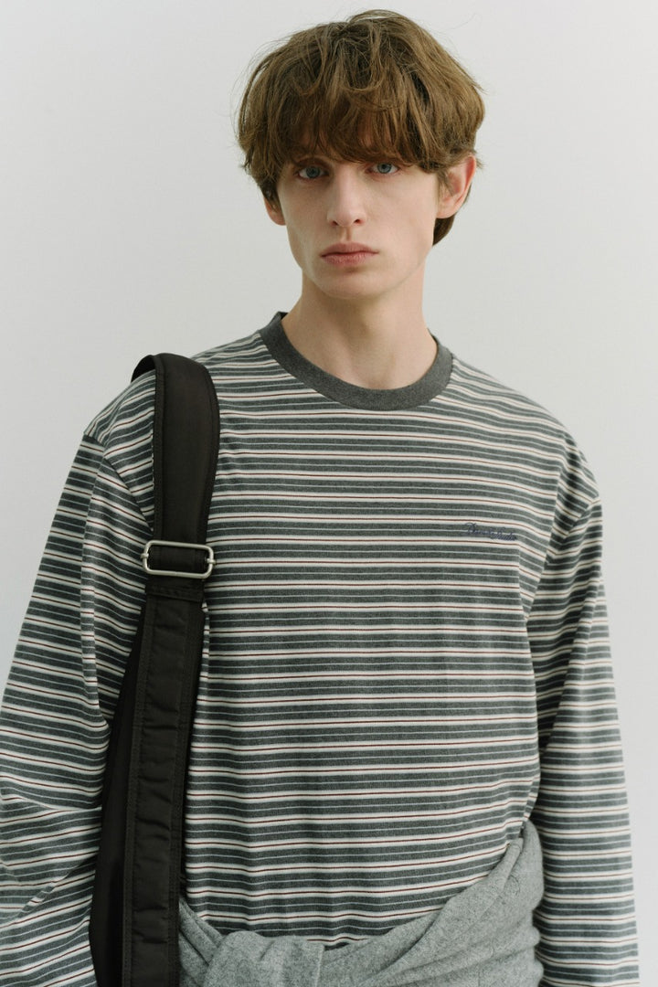 Dunst Unisex Striped T-Shirt Grey Stripe