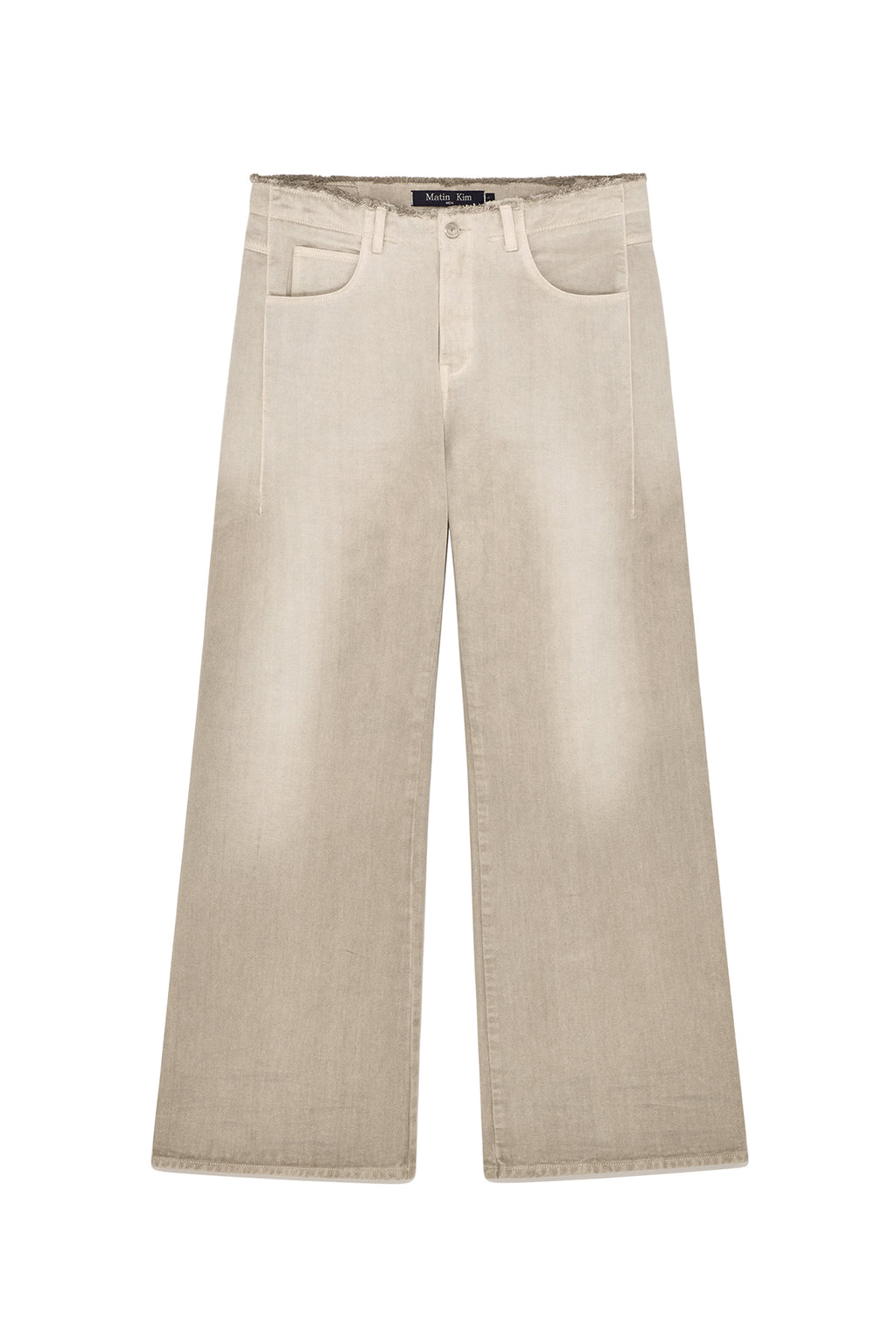 Matinkim Back Pintuck Waistless Denim Pants For Men IN Light Beige