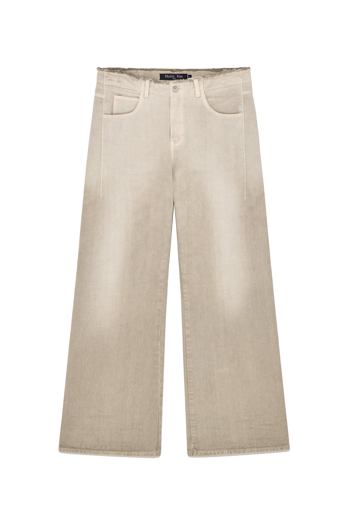 Matinkim Back Pintuck Waistless Denim Pants For Men IN Light Beige