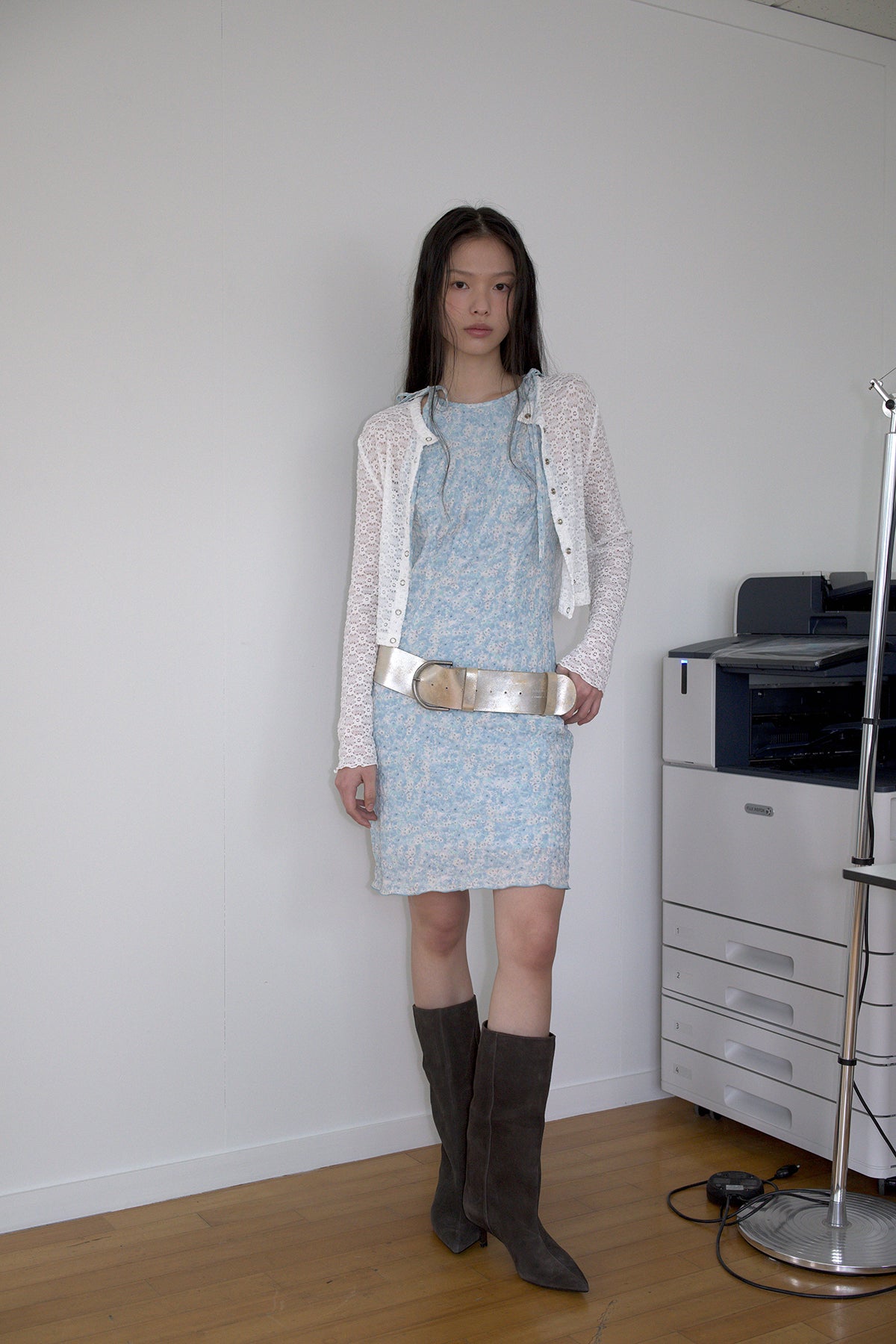 Overdueflair Cow Leather Wide Belt Cream Silver