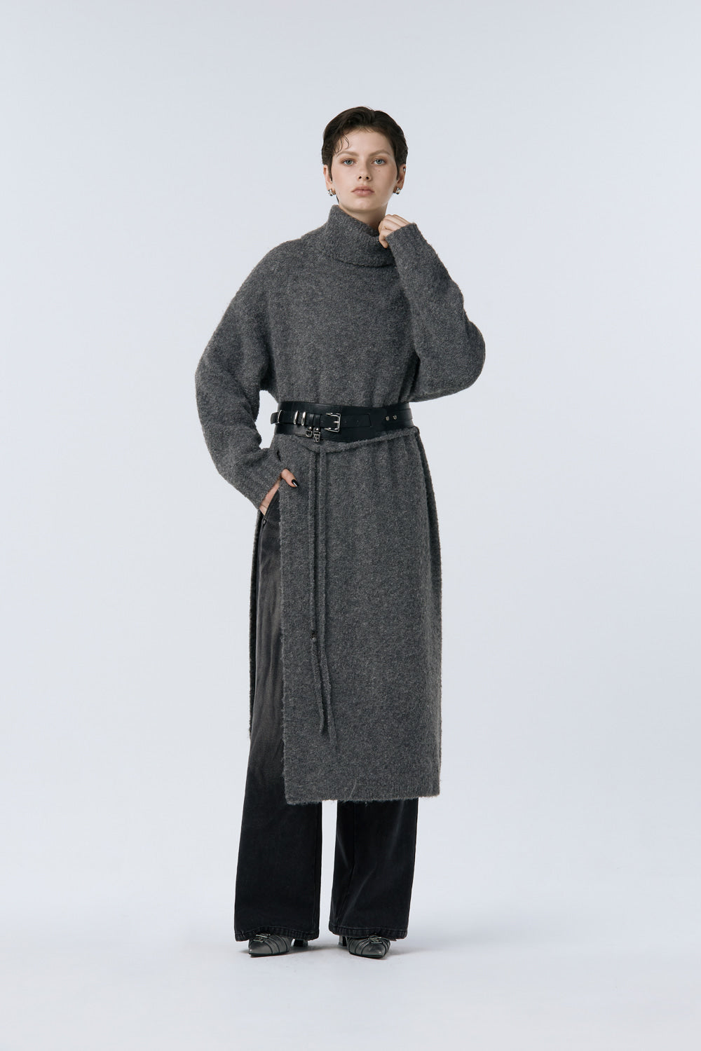 Treemingbird Turtleneck Knit One-piece Gray
