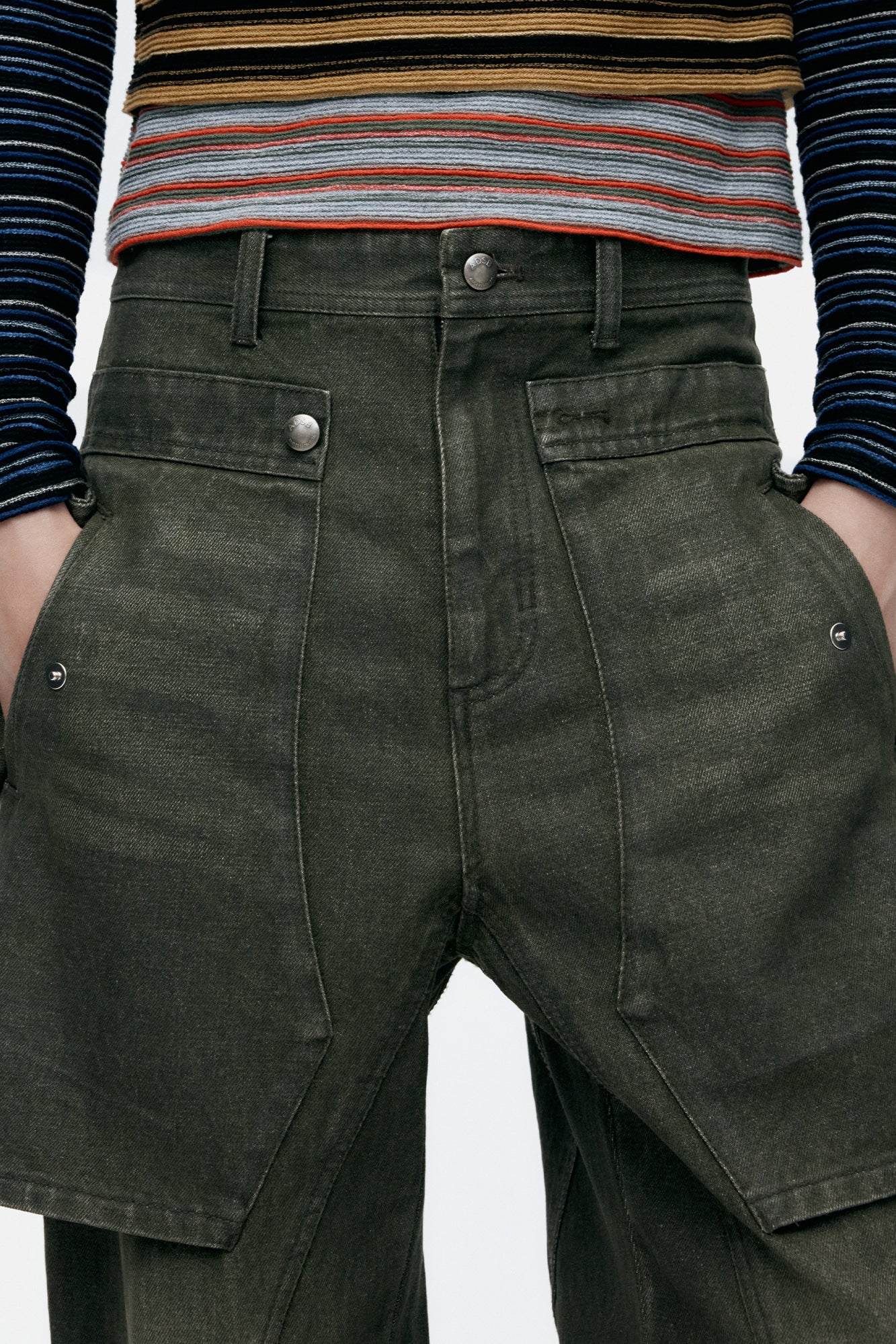 Andersson Bell Unisex Raptor Layered Wide-Leg Jeans Green)
