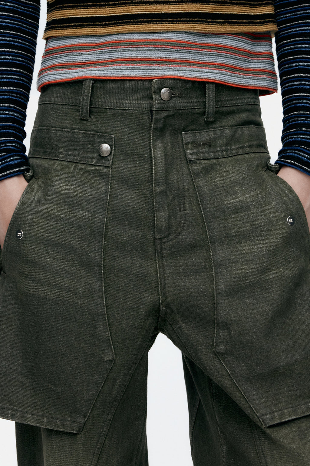 Andersson Bell Unisex Raptor Layered Wide-Leg Jeans Green)