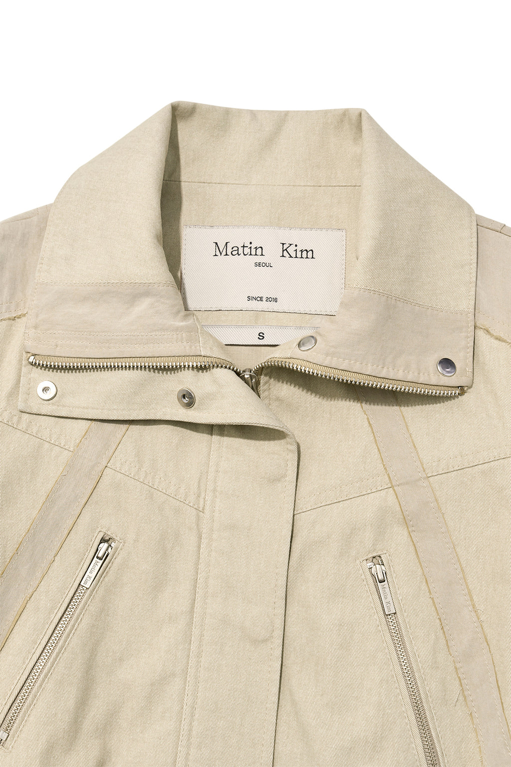 [matinkim] COLOR MIXED SLIM BOMBER JUMPER IN BEIGE