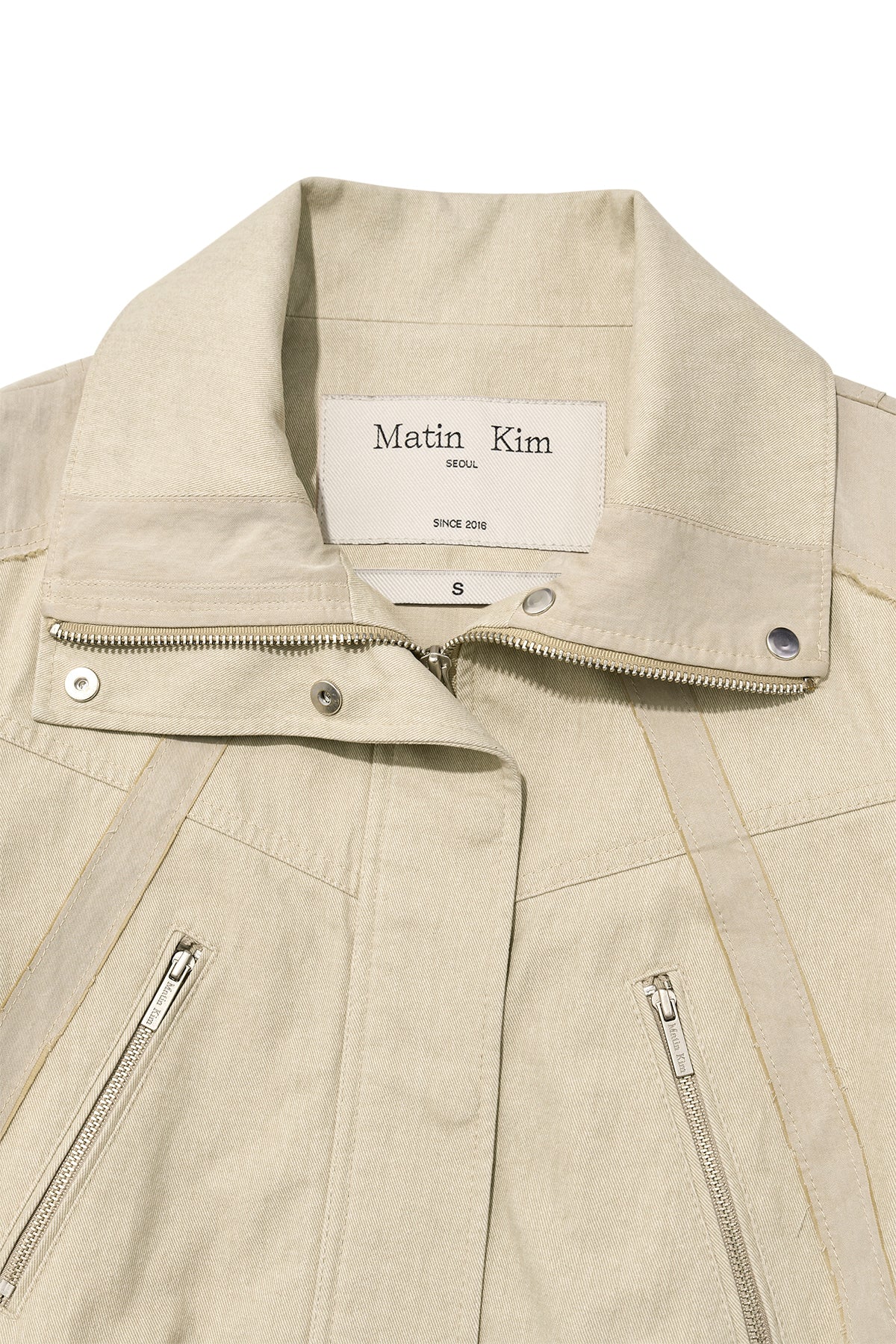 [matinkim] COLOR MIXED SLIM BOMBER JUMPER IN BEIGE