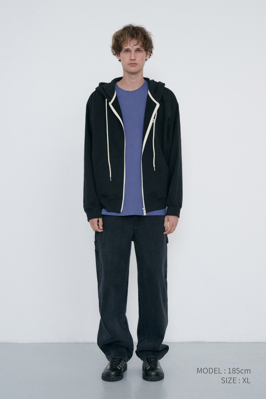 Dunst Unisex Leather Logo Zip-Up Hoodie Black