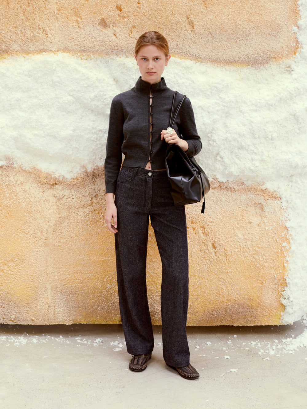 Low Classic High Neck Knit Cardigan Charcoal