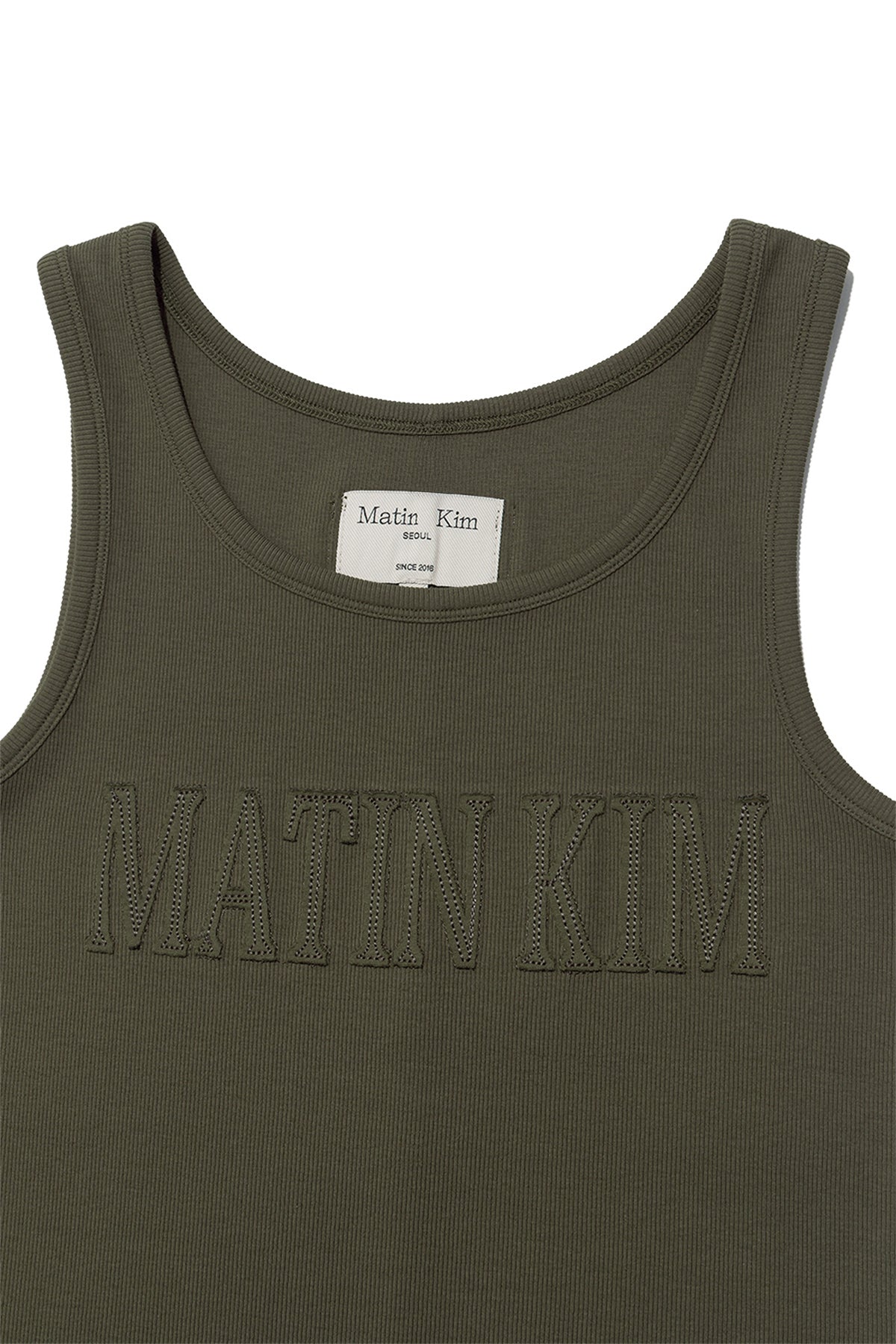 [matinkim] LOGO APPLIQUE SLIM TANK TOP IN KHAKI
