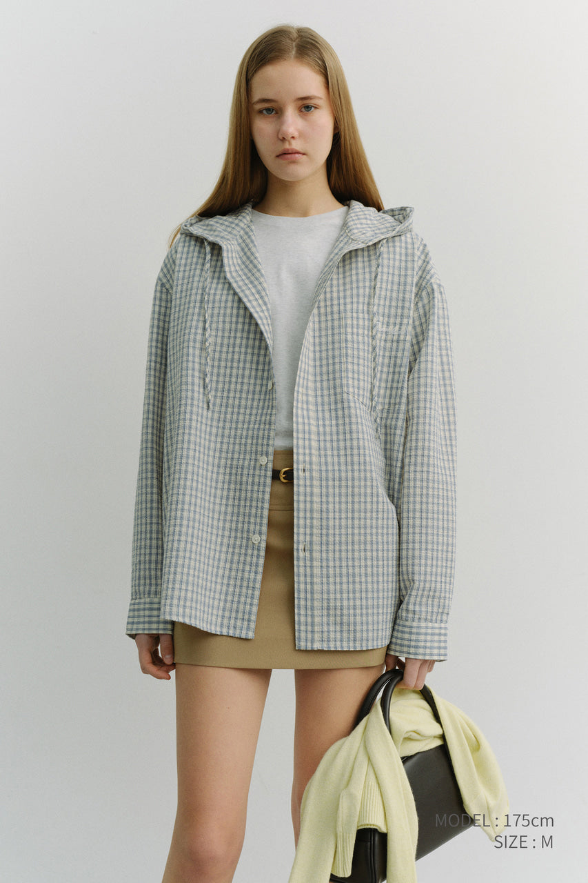 Dunst Unisex Classic Hooded Shirt Cream Check