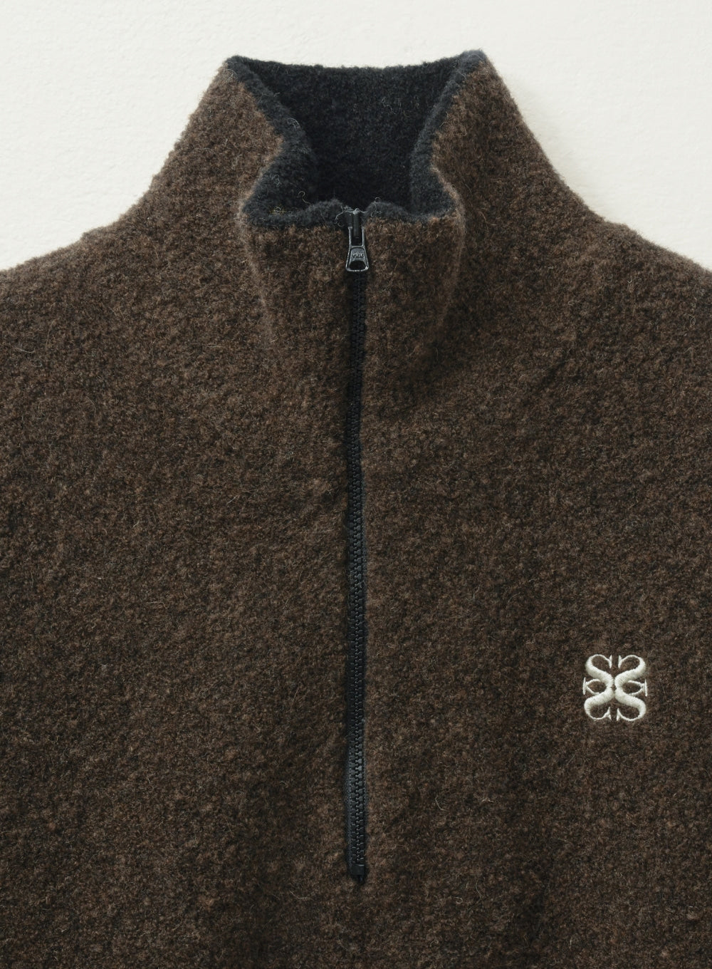 [satur] (W) Crop Half Neck Fleece Knit Zip-up - Brown