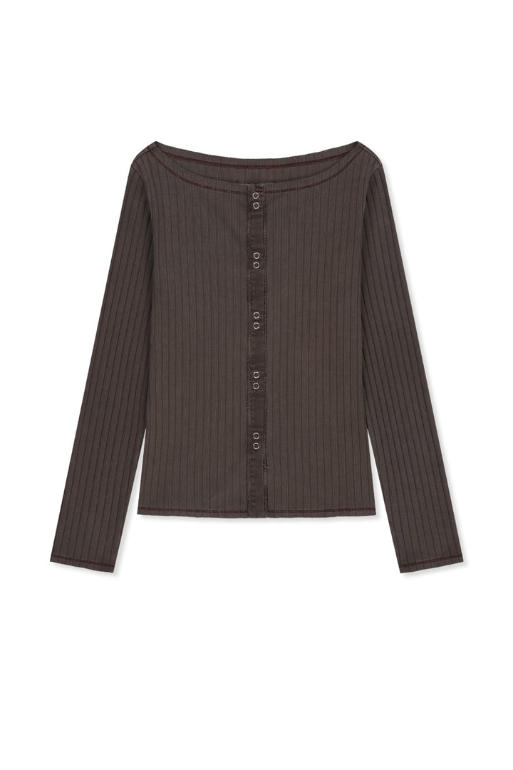 Matinkim Vintage Washed Ribbed Snap Top IN Brown